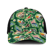 Hawaiian and Japanese Culture Together Mesh Trucker Cap Hawaiian Island Shapes with Japanese Landscape Green Color LT03 One Size Black Green - Polynesian Pride