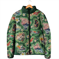 Hawaiian and Japanese Culture Together Padded Jacket Hawaiian Island Shapes with Japanese Landscape Green Color LT03 - Polynesian Pride