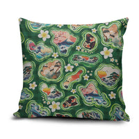 Hawaiian and Japanese Culture Together Pillow Cover Hawaiian Island Shapes with Japanese Landscape Green Color LT03 Green - Polynesian Pride