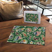 Hawaiian and Japanese Culture Together Puzzle Hawaiian Island Shapes with Japanese Landscape Green Color LT03 - Polynesian Pride