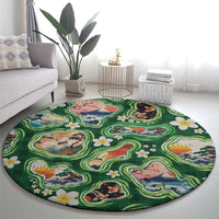 Hawaiian and Japanese Culture Together Round Carpet Hawaiian Island Shapes with Japanese Landscape Green Color LT03 - Polynesian Pride