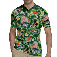 Hawaiian and Japanese Culture Together Rugby Jersey Hawaiian Island Shapes with Japanese Landscape Green Color LT03 - Polynesian Pride