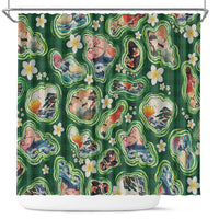 Hawaiian and Japanese Culture Together Shower Curtain Hawaiian Island Shapes with Japanese Landscape Green Color LT03 Green - Polynesian Pride