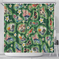 Hawaiian and Japanese Culture Together Shower Curtain Hawaiian Island Shapes with Japanese Landscape Green Color LT03 - Polynesian Pride