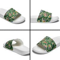 Hawaiian and Japanese Culture Together Slide Sandals Hawaiian Island Shapes with Japanese Landscape Green Color LT03 - Polynesian Pride