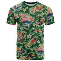 Hawaiian and Japanese Culture Together T Shirt Hawaiian Island Shapes with Japanese Landscape Green Color LT03 Green - Polynesian Pride