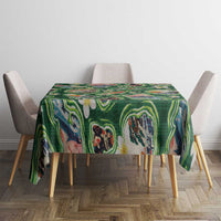 Hawaiian and Japanese Culture Together Tablecloth Hawaiian Island Shapes with Japanese Landscape Green Color LT03 - Polynesian Pride