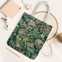Hawaiian and Japanese Culture Together Tote Bag Hawaiian Island Shapes with Japanese Landscape Green Color LT03 White Strap One Size Green - Polynesian Pride