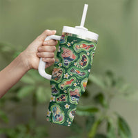 Hawaiian and Japanese Culture Together Tumbler With Handle Hawaiian Island Shapes with Japanese Landscape Green Color LT03 - Polynesian Pride