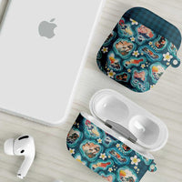 Hawaiian and Japanese Culture Together AirPods Case Hawaiian Island Shapes with Japanese Landscape Teal Color LT03 - Polynesian Pride