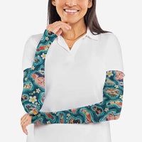 Hawaiian and Japanese Culture Together Arm Sleeves Hawaiian Island Shapes with Japanese Landscape Teal Color LT03 - Polynesian Pride