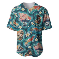 Hawaiian and Japanese Culture Together Baseball Jersey Hawaiian Island Shapes with Japanese Landscape Teal Color LT03 Teal - Polynesian Pride