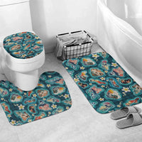 Hawaiian and Japanese Culture Together Bathroom Set Hawaiian Island Shapes with Japanese Landscape Teal Color LT03 Mat Set Only (3 pcs) One Size Teal - Polynesian Pride