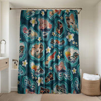 Hawaiian and Japanese Culture Together Bathroom Set Hawaiian Island Shapes with Japanese Landscape Teal Color LT03 Shower Curtain Only Teal - Polynesian Pride