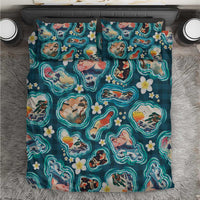Hawaiian and Japanese Culture Together Bedding Set Hawaiian Island Shapes with Japanese Landscape Teal Color LT03 Teal - Polynesian Pride
