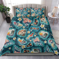 Hawaiian and Japanese Culture Together Bedding Set Hawaiian Island Shapes with Japanese Landscape Teal Color LT03 - Polynesian Pride