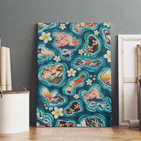Hawaiian and Japanese Culture Together Canvas Wall Art Hawaiian Island Shapes with Japanese Landscape Teal Color LT03 - Polynesian Pride