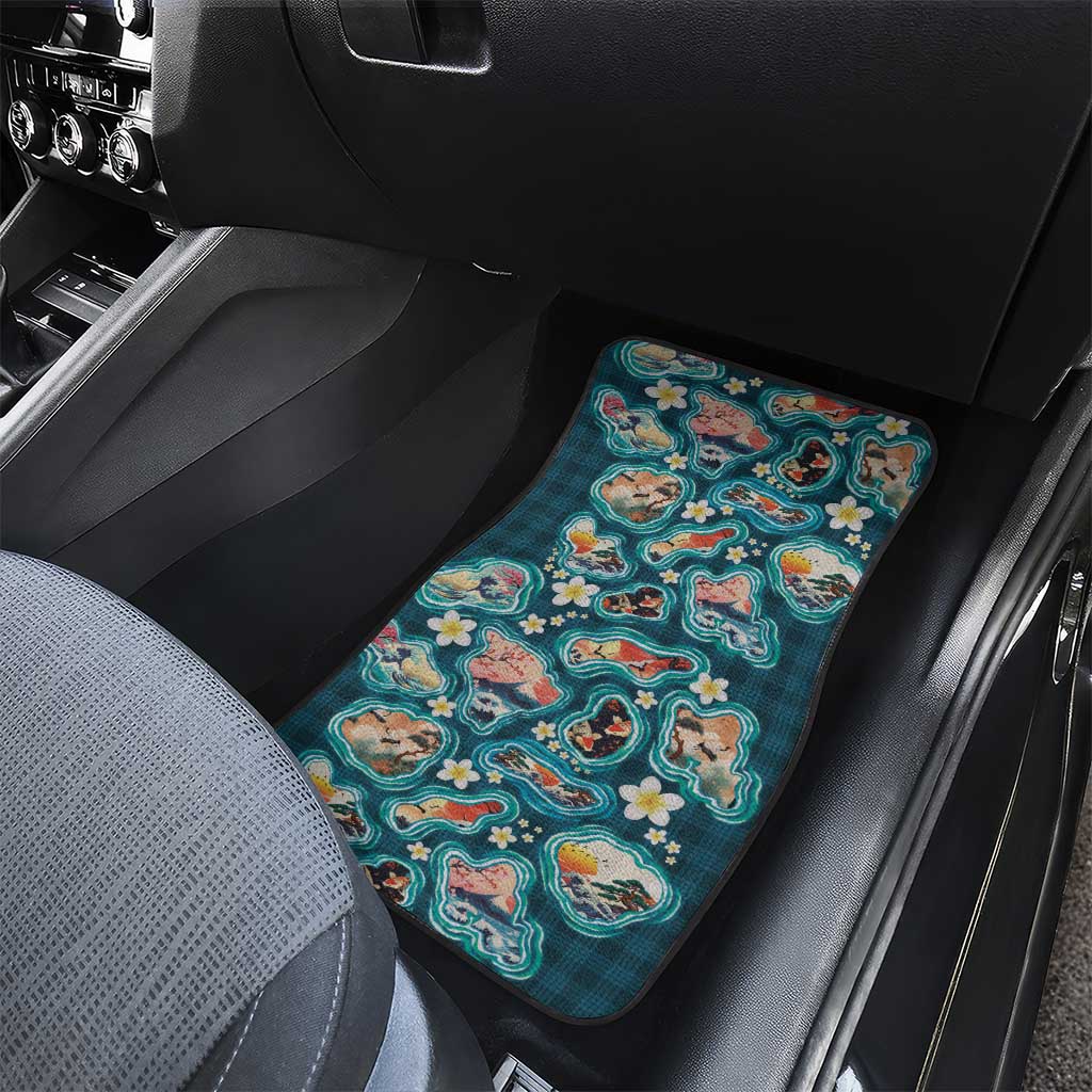 Hawaiian and Japanese Culture Together Car Mats Hawaiian Island Shapes with Japanese Landscape Teal Color LT03 - Polynesian Pride