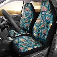 Hawaiian and Japanese Culture Together Car Seat Cover Hawaiian Island Shapes with Japanese Landscape Teal Color LT03 - Polynesian Pride