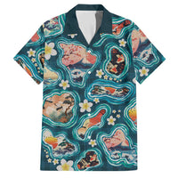 Hawaiian and Japanese Culture Together Family Matching Summer Maxi Dress and Hawaiian Shirt Hawaiian Island Shapes with Japanese Landscape Teal Color LT03 Dad's Shirt - Short Sleeve Teal - Polynesian Pride