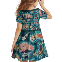 Hawaiian and Japanese Culture Together Family Matching Tank Maxi Dress and Hawaiian Shirt Hawaiian Island Shapes with Japanese Landscape Teal Color LT03 - Polynesian Pride