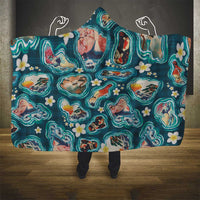 Hawaiian and Japanese Culture Together Hooded Blanket Hawaiian Island Shapes with Japanese Landscape Teal Color LT03 - Polynesian Pride