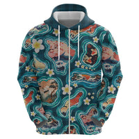 Hawaiian and Japanese Culture Together Hoodie Hawaiian Island Shapes with Japanese Landscape Teal Color LT03 - Polynesian Pride