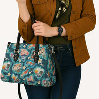 Hawaiian and Japanese Culture Together Leather Bag Hawaiian Island Shapes with Japanese Landscape Teal Color LT03 - Polynesian Pride
