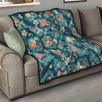 Hawaiian and Japanese Culture Together Quilt Hawaiian Island Shapes with Japanese Landscape Teal Color LT03 - Polynesian Pride