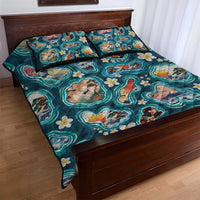 Hawaiian and Japanese Culture Together Quilt Bed Set Hawaiian Island Shapes with Japanese Landscape Teal Color LT03 - Polynesian Pride