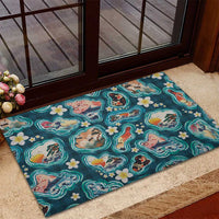 Hawaiian and Japanese Culture Together Rubber Doormat Hawaiian Island Shapes with Japanese Landscape Teal Color LT03 - Polynesian Pride