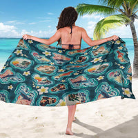 Hawaiian and Japanese Culture Together Sarong Hawaiian Island Shapes with Japanese Landscape Teal Color LT03 - Polynesian Pride