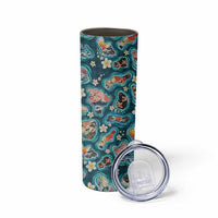 Hawaiian and Japanese Culture Together Skinny Tumbler Hawaiian Island Shapes with Japanese Landscape Teal Color LT03 - Polynesian Pride