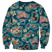 Hawaiian and Japanese Culture Together Sweatshirt Hawaiian Island Shapes with Japanese Landscape Teal Color LT03 - Polynesian Pride