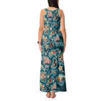 Hawaiian and Japanese Culture Together Tank Maxi Dress Hawaiian Island Shapes with Japanese Landscape Teal Color LT03 - Polynesian Pride