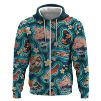Hawaiian and Japanese Culture Together Zip Hoodie Hawaiian Island Shapes with Japanese Landscape Teal Color LT03 Zip Hoodie Teal - Polynesian Pride