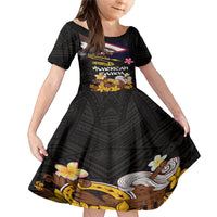 American Samoa Fue and Kava Bowl Family Matching Mermaid Dress and Hawaiian Shirt Plumeria and Polynesian Pattern LT03 Daughter's Dress Black - Polynesian Pride