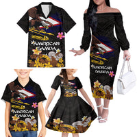 American Samoa Fue and Kava Bowl Family Matching Off The Shoulder Long Sleeve Dress and Hawaiian Shirt Plumeria and Polynesian Pattern LT03 - Polynesian Pride