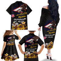 American Samoa Fue and Kava Bowl Family Matching Off The Shoulder Long Sleeve Dress and Hawaiian Shirt Plumeria and Polynesian Pattern LT03 - Polynesian Pride