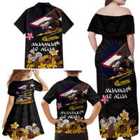 American Samoa Fue and Kava Bowl Family Matching Off Shoulder Maxi Dress and Hawaiian Shirt Plumeria and Polynesian Pattern LT03 - Polynesian Pride