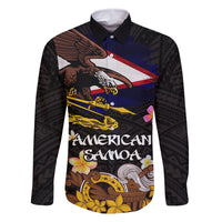 American Samoa Fue and Kava Bowl Family Matching Summer Maxi Dress and Hawaiian Shirt Plumeria and Polynesian Pattern LT03 Dad's Shirt - Long Sleeve Black - Polynesian Pride
