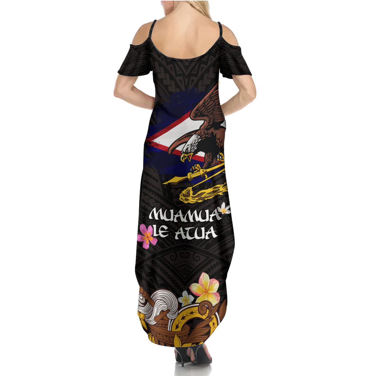 American Samoa Fue and Kava Bowl Family Matching Summer Maxi Dress and Hawaiian Shirt Plumeria and Polynesian Pattern LT03 - Polynesian Pride