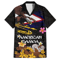 American Samoa Fue and Kava Bowl Family Matching Tank Maxi Dress and Hawaiian Shirt Plumeria and Polynesian Pattern LT03 Dad's Shirt - Short Sleeve Black - Polynesian Pride