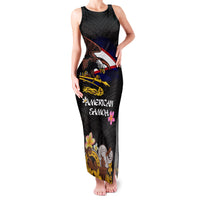 American Samoa Fue and Kava Bowl Family Matching Tank Maxi Dress and Hawaiian Shirt Plumeria and Polynesian Pattern LT03 Mom's Dress Black - Polynesian Pride