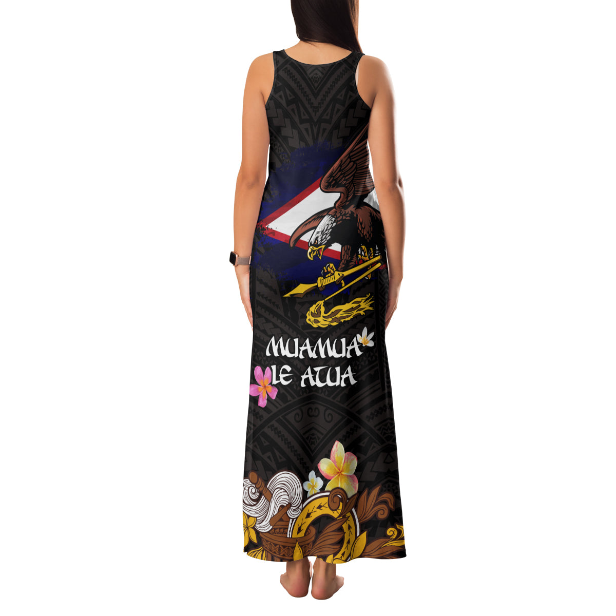 American Samoa Fue and Kava Bowl Family Matching Tank Maxi Dress and Hawaiian Shirt Plumeria and Polynesian Pattern LT03 - Polynesian Pride