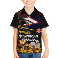 American Samoa Fue and Kava Bowl Family Matching Tank Maxi Dress and Hawaiian Shirt Plumeria and Polynesian Pattern LT03 Son's Shirt Black - Polynesian Pride
