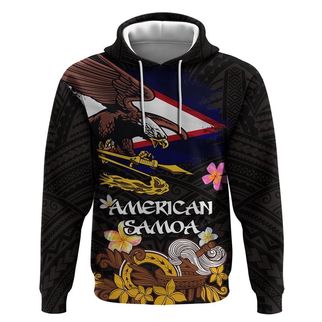 American Samoa Fue and Kava Bowl Hoodie Plumeria and Polynesian Pattern LT03 Pullover Hoodie Black - Polynesian Pride