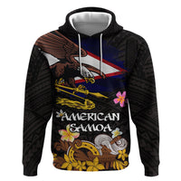 American Samoa Fue and Kava Bowl Hoodie Plumeria and Polynesian Pattern LT03 Pullover Hoodie Black - Polynesian Pride