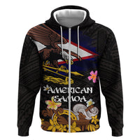 American Samoa Fue and Kava Bowl Hoodie Plumeria and Polynesian Pattern LT03 Zip Hoodie Black - Polynesian Pride