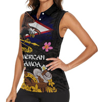 American Samoa Fue and Kava Bowl Women Sleeveless Polo Shirt Plumeria and Polynesian Pattern LT03 - Polynesian Pride